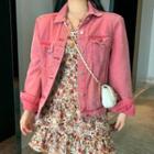 Denim Jacket / Floral Print Mini A-line Dress