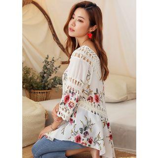 Crochet-trim Rosette Chiffon Top