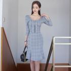 3/4-sleeve Plaid Mermaid Dress