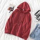Plain Loose-fit Hooded Jacket Red - One Size