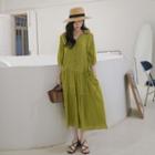 3/4-sleeve Asymmetrical Midi A-line Dress