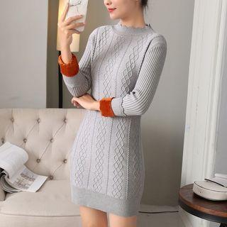 Fleece-lined Mock-neck Long-sleeve Knit Dress