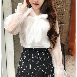 Set: Puff Sleeve See Through Top + Camisole Top