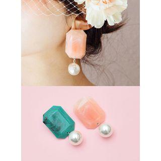 Acrylic-stone Faux-pearl Earrings