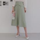 Flap-detail Pleated Long Flare Skirt