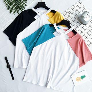Color-block Loose-fit Short-sleeve Top