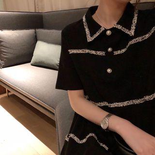 Short-sleeve Polo Neck Striped Dress