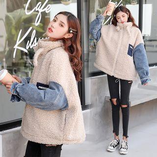 Denim Panel Fleece Padded Jacket
