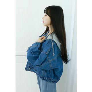 Petite Size Hooded Cropped Denim Jacket