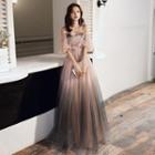 Off-shoulder Embroidered Gradient Mesh A-line Evening Gown