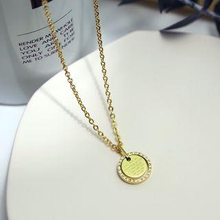 Rhinestone Lettering Disc Necklace Gold - One Size