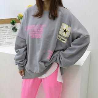 Printed Slit-side Oversized Sweatshirt