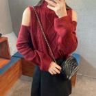 Mock-neck Cable-knit Cutout Sweater