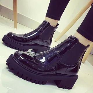 Brogue Faux Leather Short Boots
