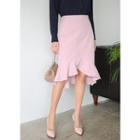Plus Size - Band-waist Ruffle-hem Midi Skirt