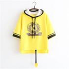 Elbow-sleeve Lion Print Hoodie Yellow - One Size