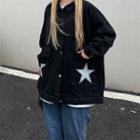 Star Print Denim Jacket Black - One Size