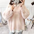 Plain Cable Knit Collared Sweater