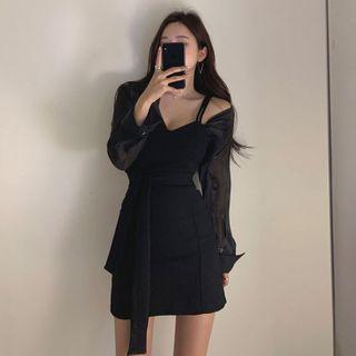 Plain Shirt / Spaghetti Strap Mini Sheath Dress