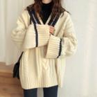 Contrast Trim V-neck Cable Knit Loose Fit Sweater