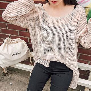 Round-neck Long-sleeve Open-knit Top