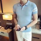Striped Knitted Short-sleeve Polo Shirt