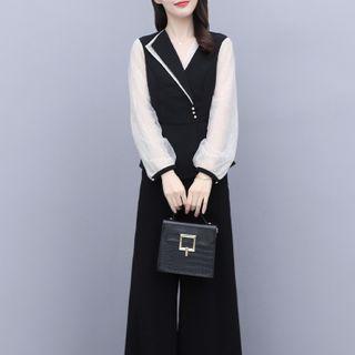 Set: Wrapped Blouse + Wide-leg Pants