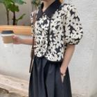 Short-sleeve Floral Print Blouse / Skirt