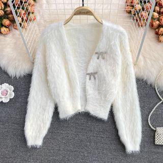 Bow Detail Fluffy Open Front Cardigan