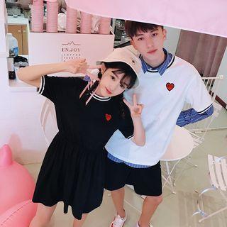 Couple Matching Heart Embroidered Short-sleeve T-shirt / Short-sleeve A-line Dress