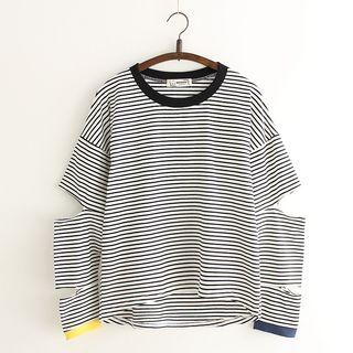 Cut Out Detail Striped Long Sleeve T-shirt