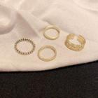 Set Of 4: Alloy Ring / Open Ring (assorted Designs) Gold - One Size