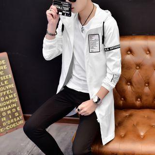 Lettering Zip Hooded Long Jacket