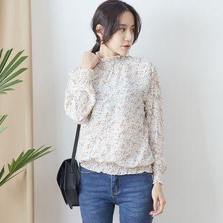Floral Print Mock-turtleneck Blouse White - One Size