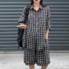 Short-sleeve Plaid Shirt / Wide-leg Shorts / Set