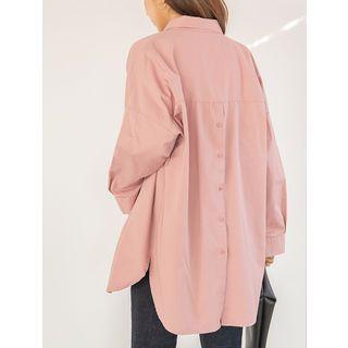 Plus Size Buttoned Open-back Boxy Cotton Shirt