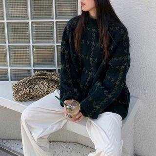 Houndstooth Sweater Green - One Size