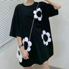 Short Sleeve Oversized Flower Printed T-shirt / Flower Print Crossbody Bags