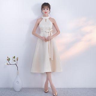 Halter Tie-waist Midi A-line Dress
