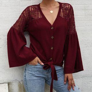 Lace Panel Tie-front Blouse