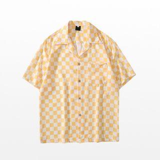 Elbow-sleeve Checkerboard Shirt
