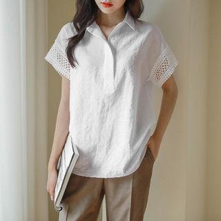 Half-placket Lace-trim Shirt