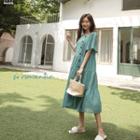 Bell-sleeve Button-side Long Tiered Dress