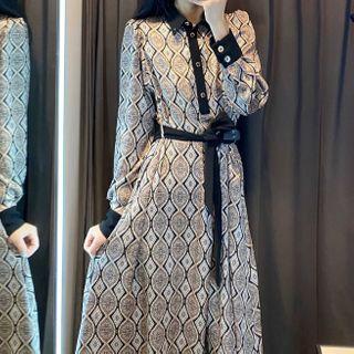 Vintage Prints Sheath Skirtdress With Waist Belt
