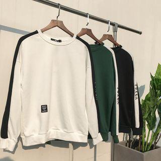 Long-sleeved Embroidered Lettering Color-block Loose-fit Sweatshirt
