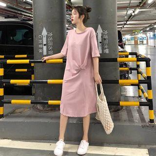 Knot Detail Elbow Sleeve T-shirt Dress