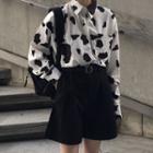 Cow Print Shirt / Wide Leg Shorts / Faux Leather Belt