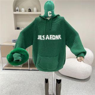 Long-sleeve Lettering Knit Hoodie