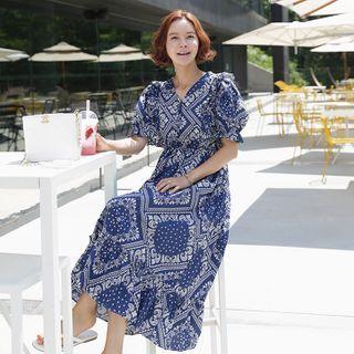 Frilled Paisley Maxi Empire Dress