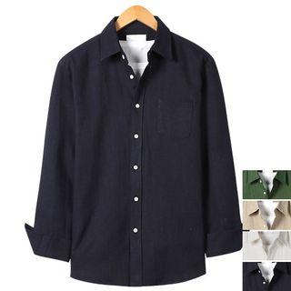 Plain Long-sleeve Linen Shirt
